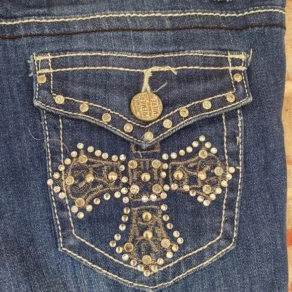 Premiere Distressed Bling Cross Pocket Jeans - Picture 8 of 12